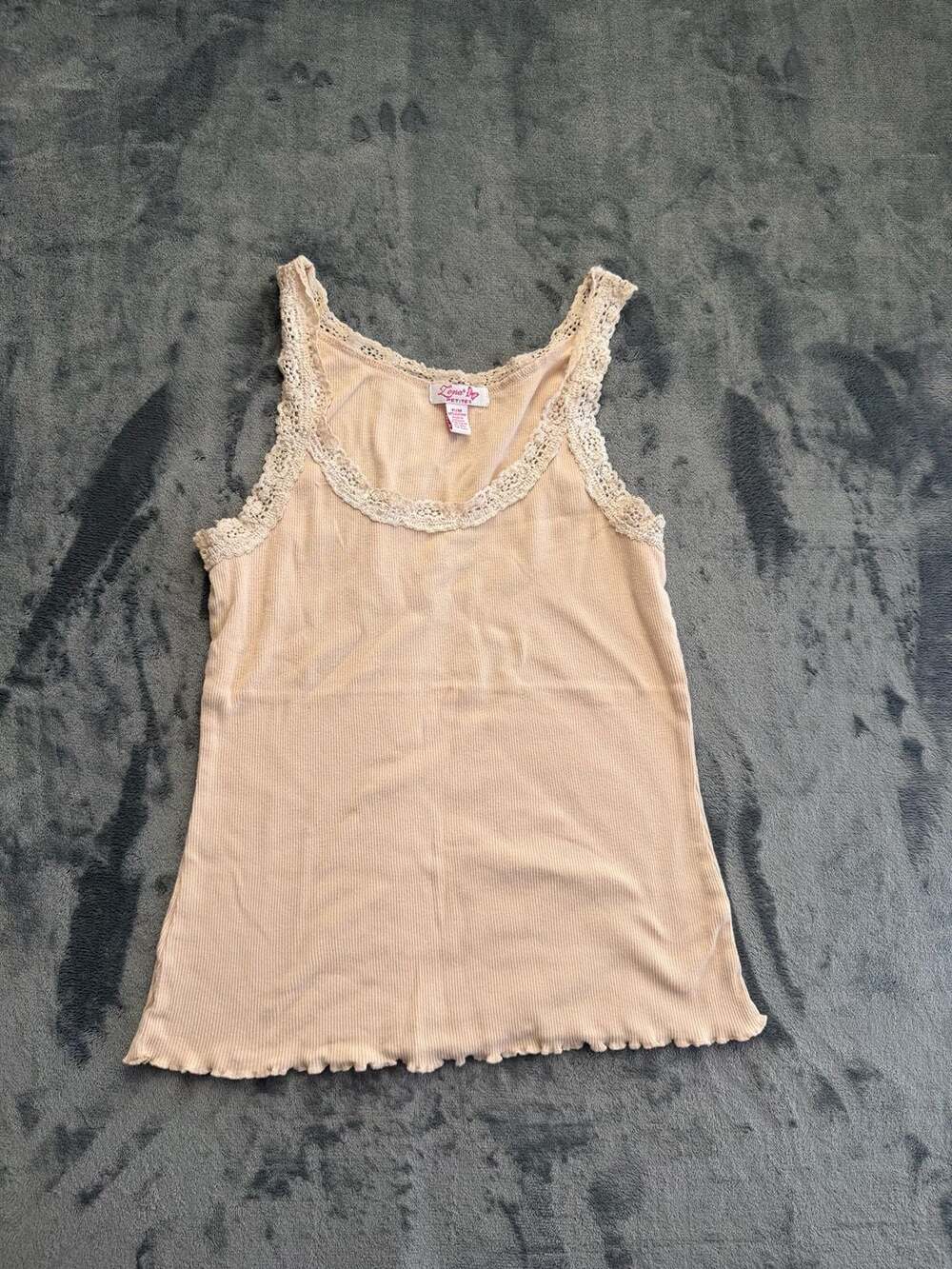 Lena Petites Cream Ribbed Tank Top with Lace Trim Size P/M